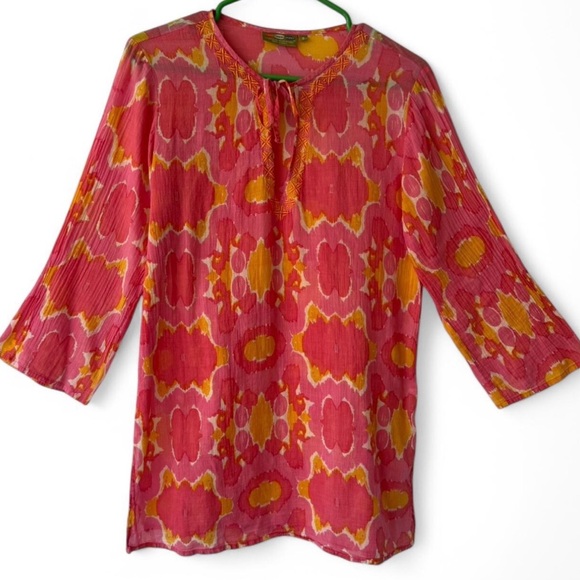 rock flower paper Tops - Rock Flower Paper Womens Small Embroidered Tunic Blouse 100% Cotton Pink Beachy